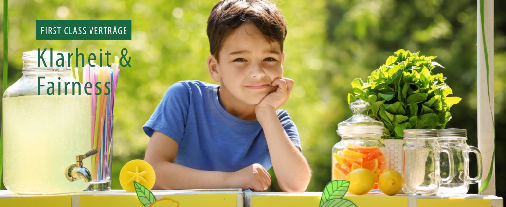 Bild mit Text: First Class Verträge - Klarheit und Fairness