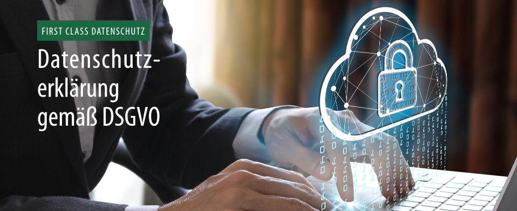 Headerbild mit Text: Datenschutzerklärung gemäß DSGVO